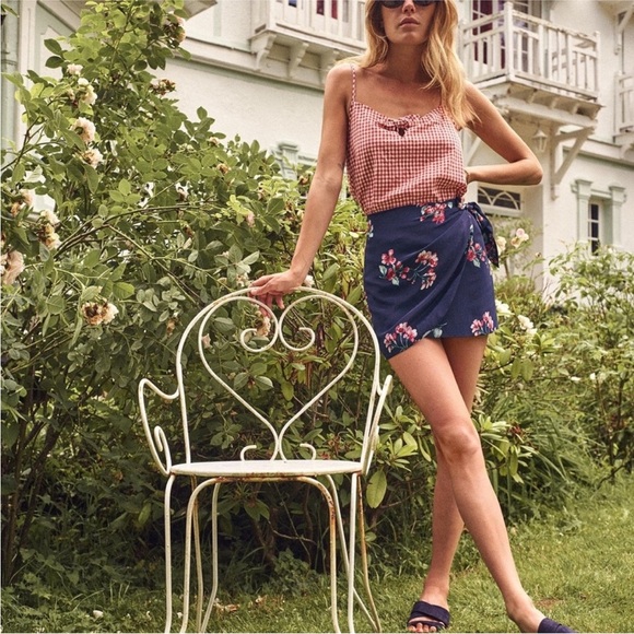 Sezane Pacome Floral Wrap Mini Skirt Blue Floral Silk size 38 US6 - Picture 4 of 11